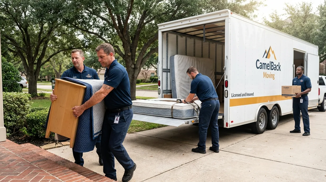 Crew loading residential truck for cross-state move from San Carlos, AZ