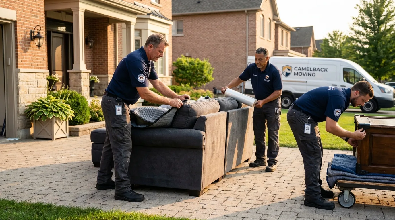 Large estate moving crew wrapping furniture in San Carlos, AZ
