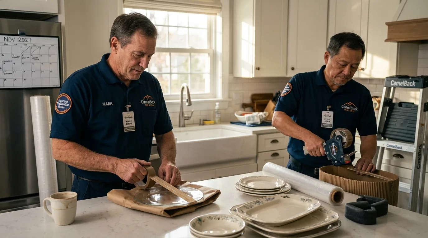 Professional crew packing kitchen dishware in San Carlos, AZ